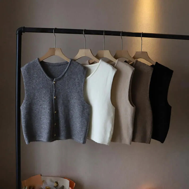 Women's Soft Knitted Vest with Button Closure
