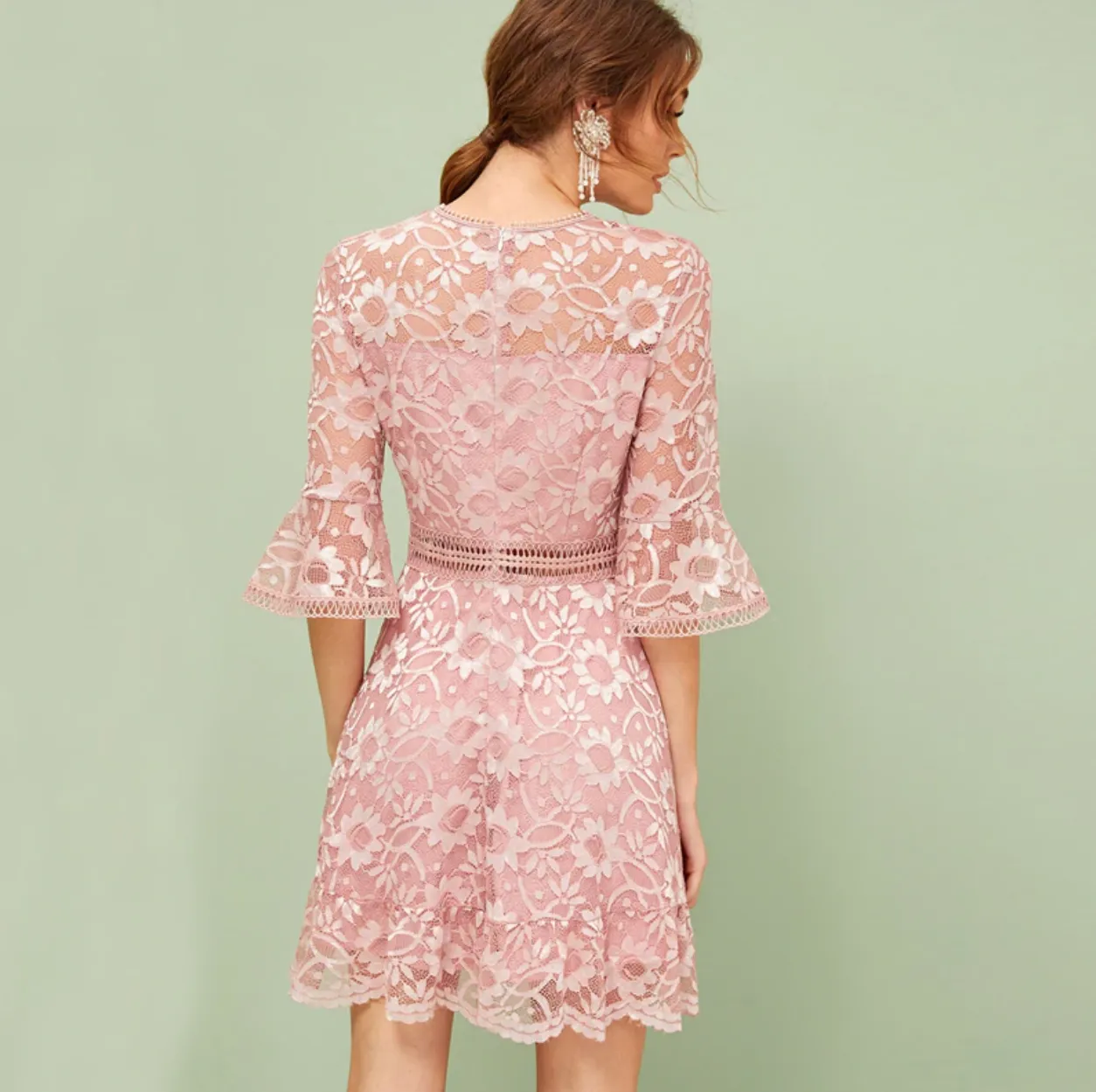 Women's Spring/Summer Lace High-Waist A-Line Dress