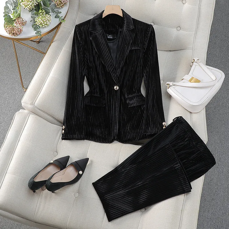 Women's velvet jacket and pants set