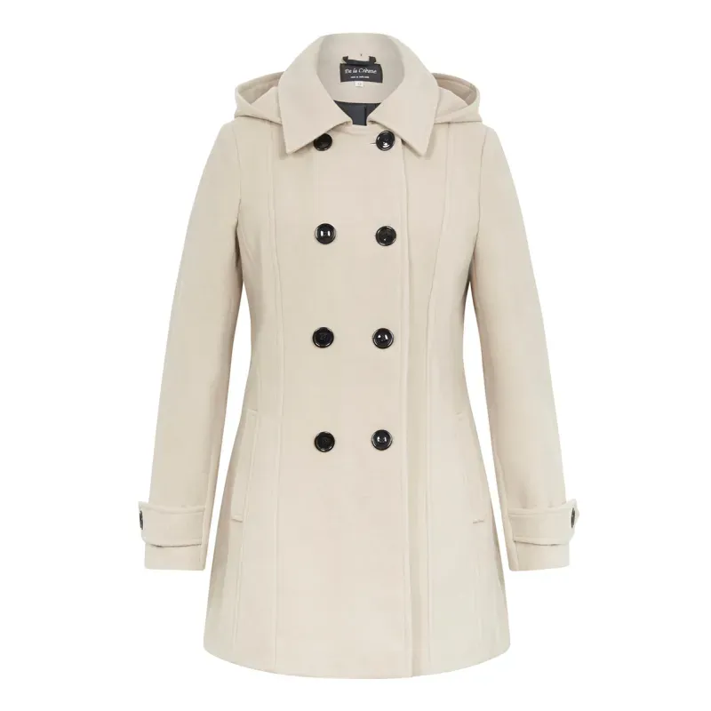 Wool Feel Double Breasted Hooded Coat