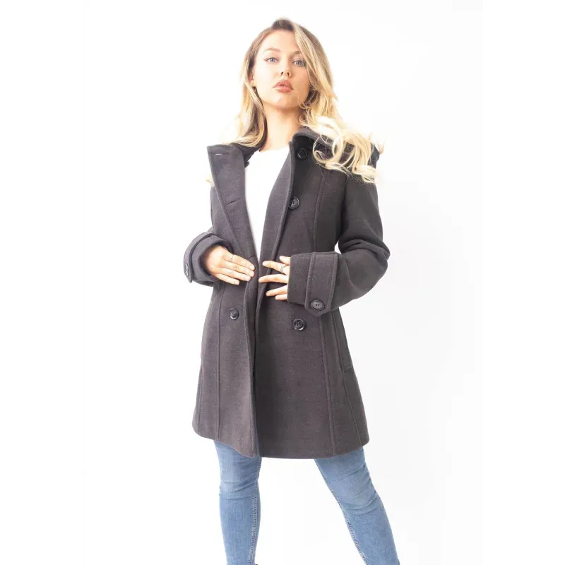 Wool Feel Double Breasted Hooded Coat