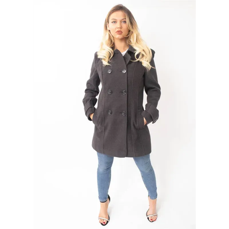 Wool Feel Double Breasted Hooded Coat