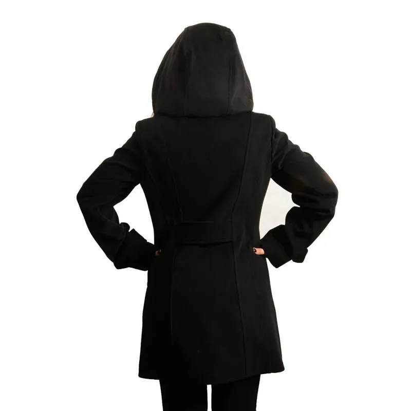 Wool Feel Double Breasted Hooded Coat
