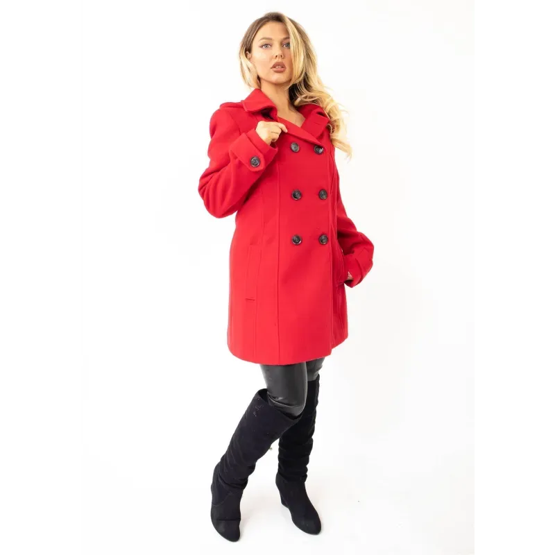 Wool Feel Double Breasted Hooded Coat