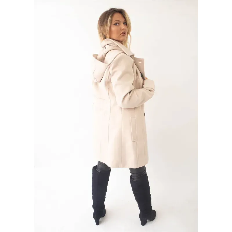 Wool Feel Double Breasted Hooded Coat
