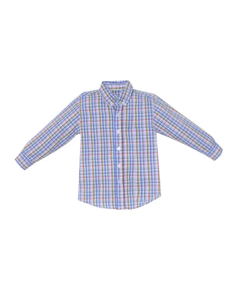 Woven Plaid Button-up Shirt & Sage Green Corduroy Pants Set