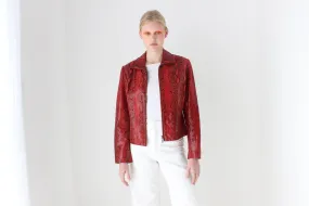 Y2K Genuine Leather Shiny Snakeskin Zip Up Bomber Jacket