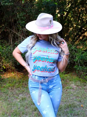 Yeehaw X3 Crop T-Shirt, Heather Blue