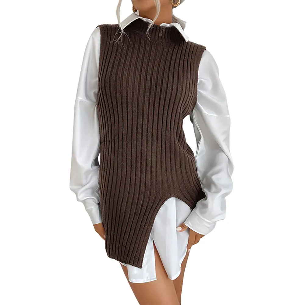 YESFASHION Split Mid-length Vintage Vest Knitted Vest Sweaters