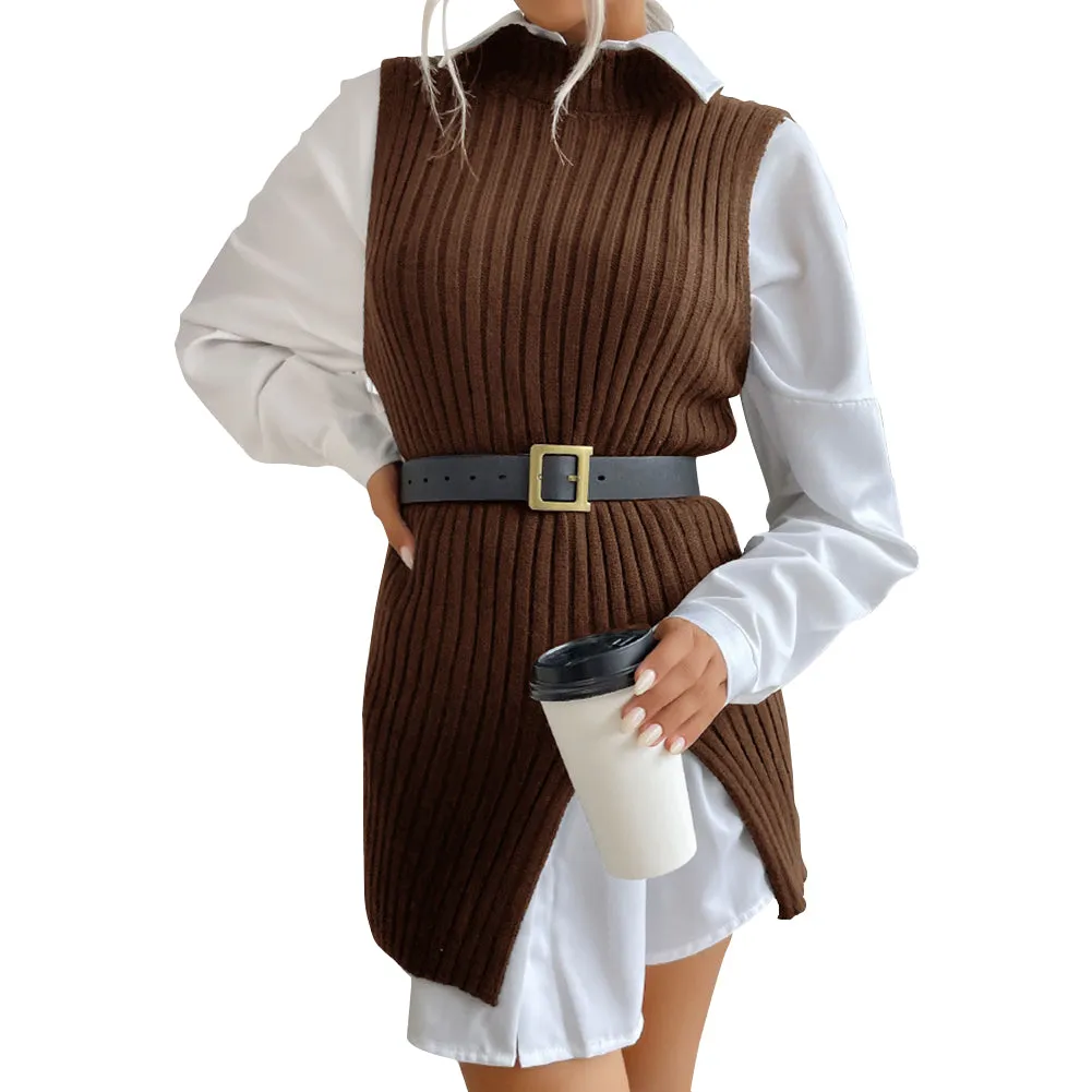 YESFASHION Split Mid-length Vintage Vest Knitted Vest Sweaters